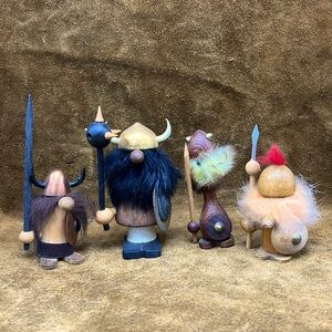 Vintage Wood Furry Viking Figurines (Lot#3)